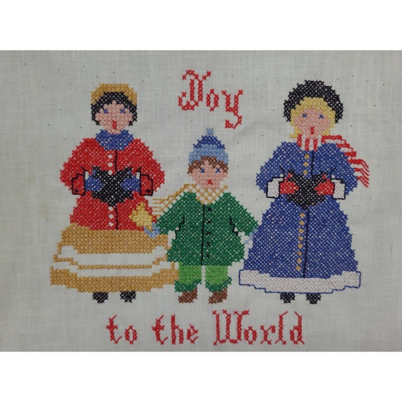 Needles‎ N Hoops Joy to the World Cross Stitch Christmas Holiday Decor Completed - Picture 1 of 10